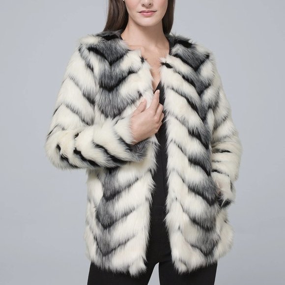 Chevron Faux Fur Coat - Picture 1 of 5